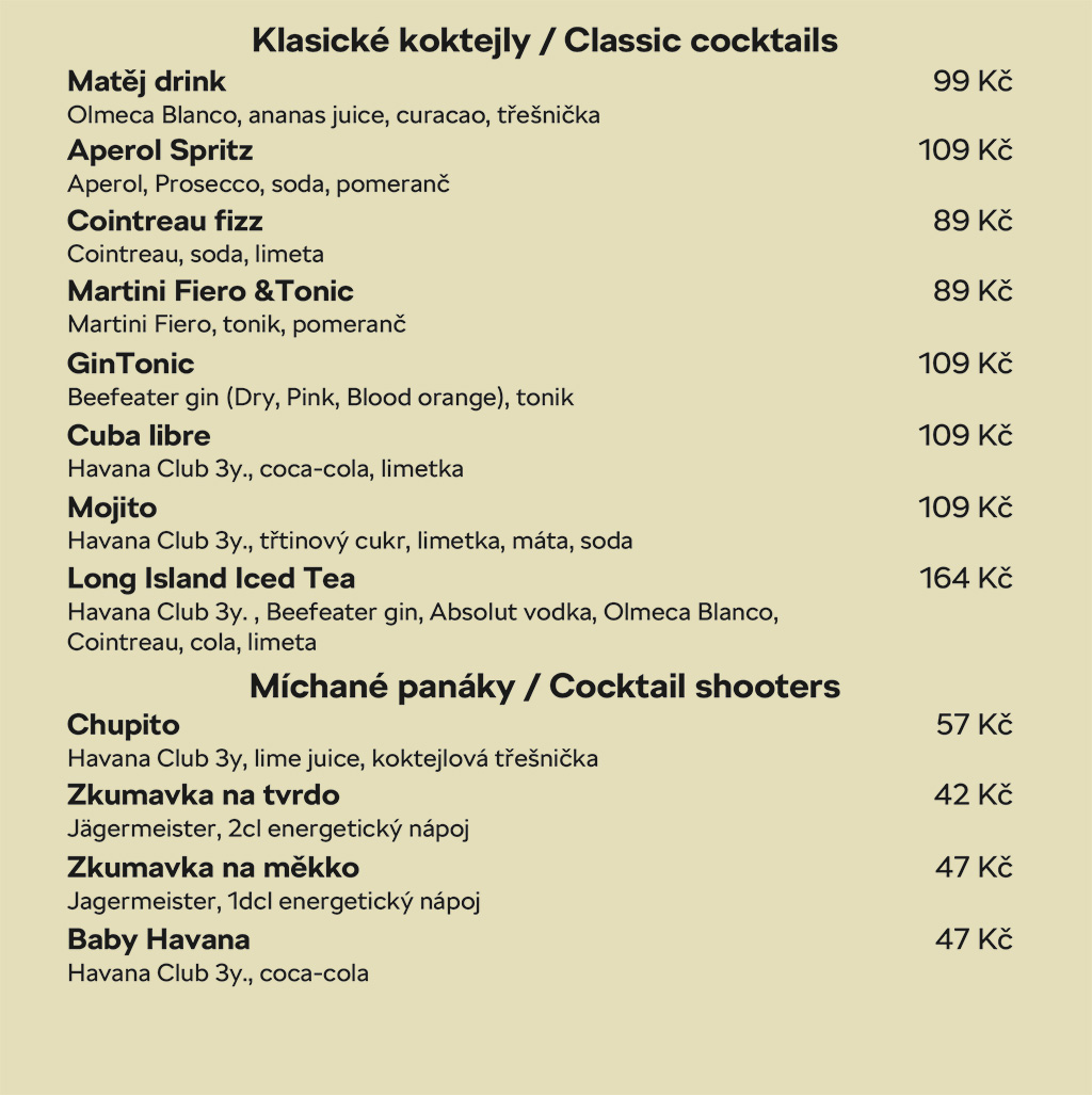 Nápojový lístek Restaurace U Matěje — strana 6